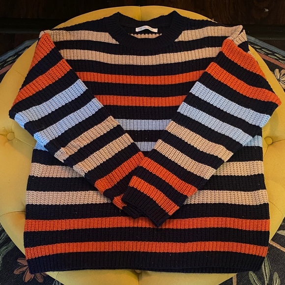 Striped Crewneck Sweater - Navy, Orange, Cream - Picture 1 of 3